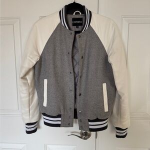 Express Men's Gray and Cream Varsity Jacket